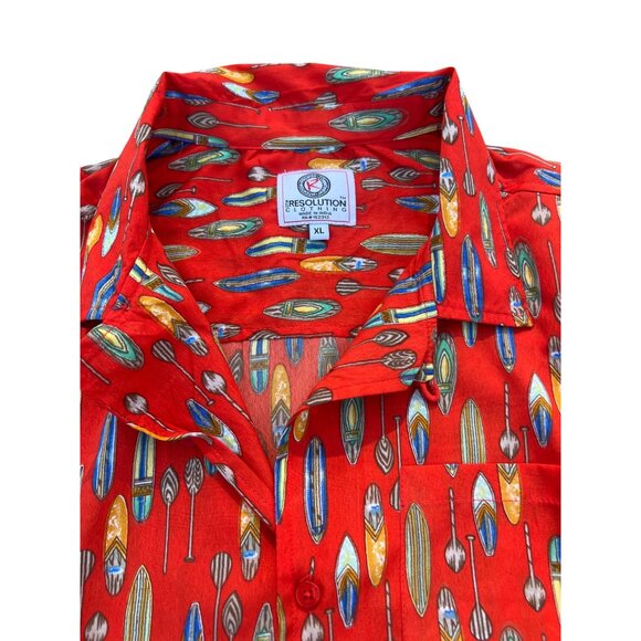 One Resolution Clothing Hawaiian Camp Shirt Red Surfboards Paddles Button Up XL - Picture 4 of 4